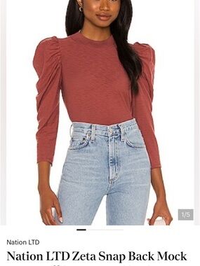 Nation LTD Zeta Snap Back Mock - Rust Long Sleeve Top